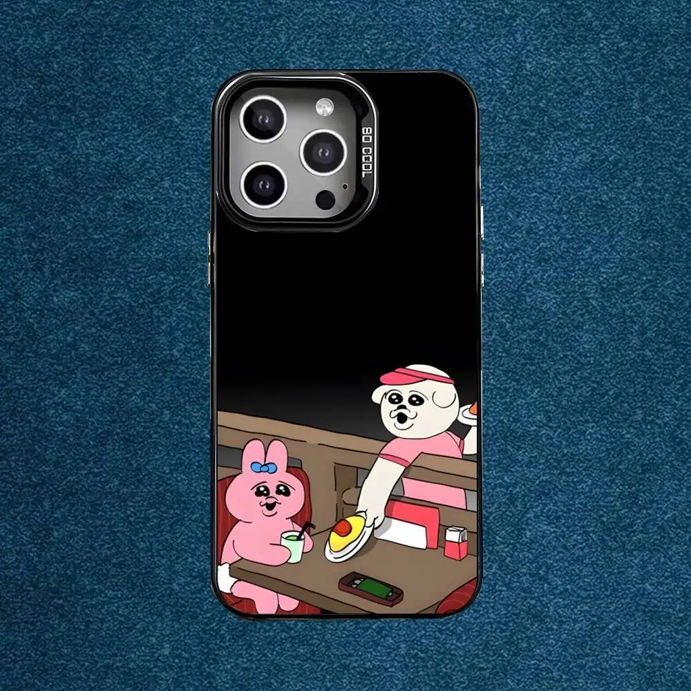 حافظة هاتف Kawaii O-Opanchu UsagiS لهاتف iPhone 16,15,14,13,12,11,Mini,Pro,E,MAX غطاء أسود من السيليكون الرمادي غير اللامع