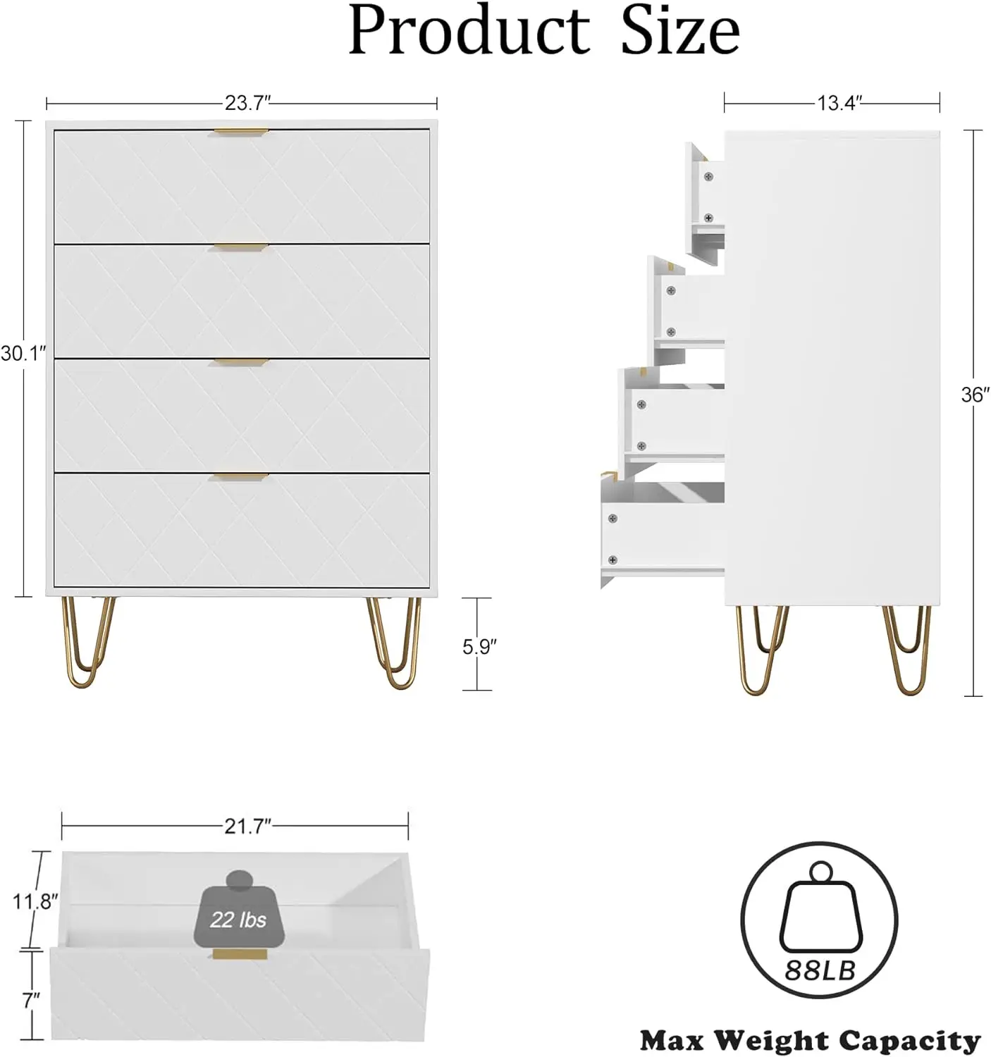 

4 Drawer Dresser, Drawer Chest, Tall Storage Dresser Chest Cabinet Organizer Unit with Metal Legs, Small Dresser for Bedroom,