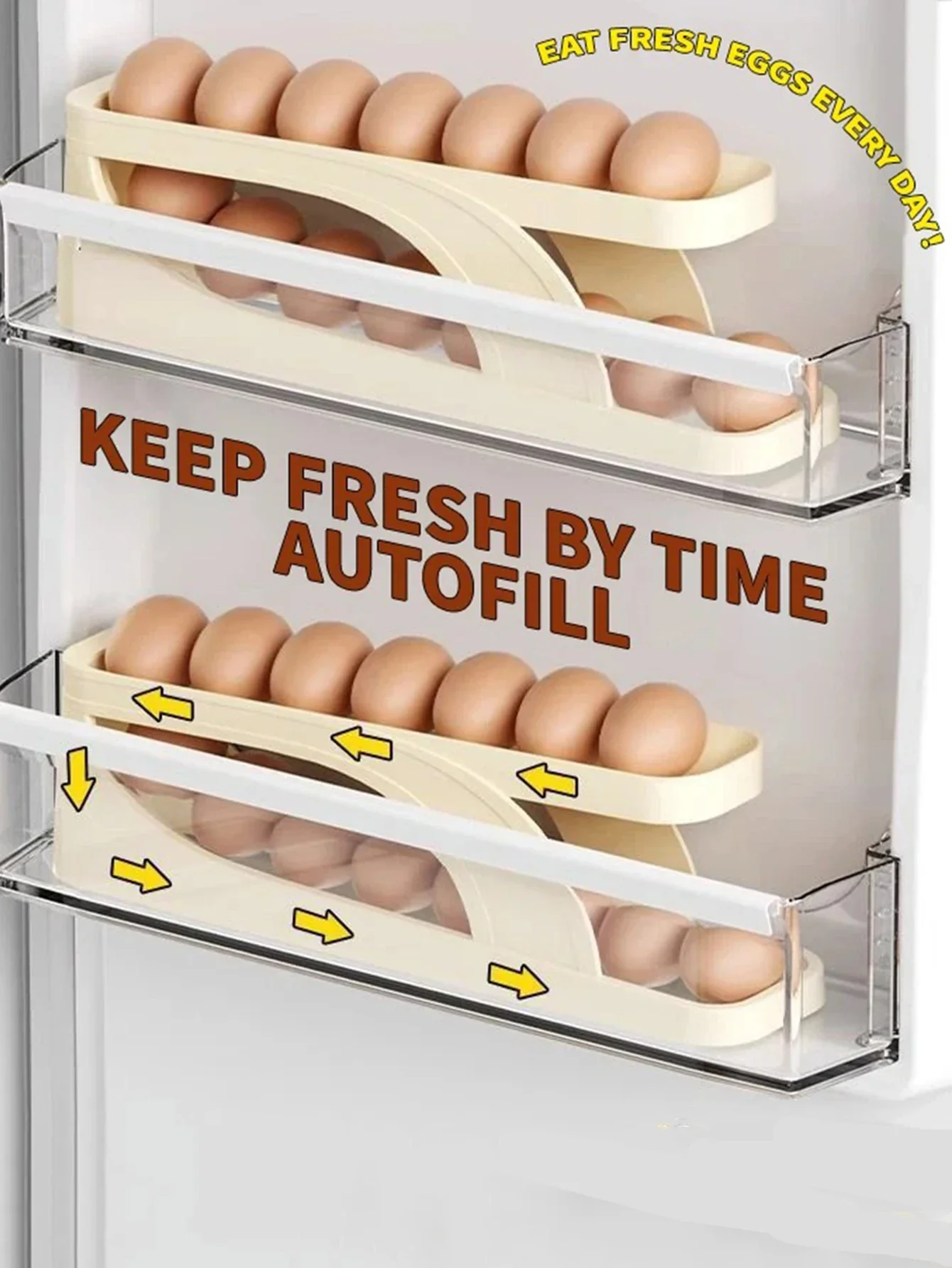 Automatic Scrolling Egg Rack Holder Box Egg Rack Storage Box Large Capacity Dedicated Egg Carton Fridge Organzer Kitchen Storage