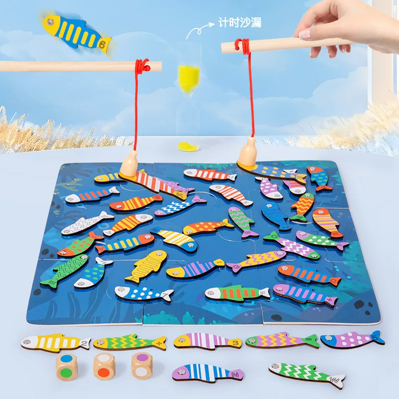 Children's fishing toys magnetic early education kindergarten fish rod toy parent-child PK fishing interactive training toy game