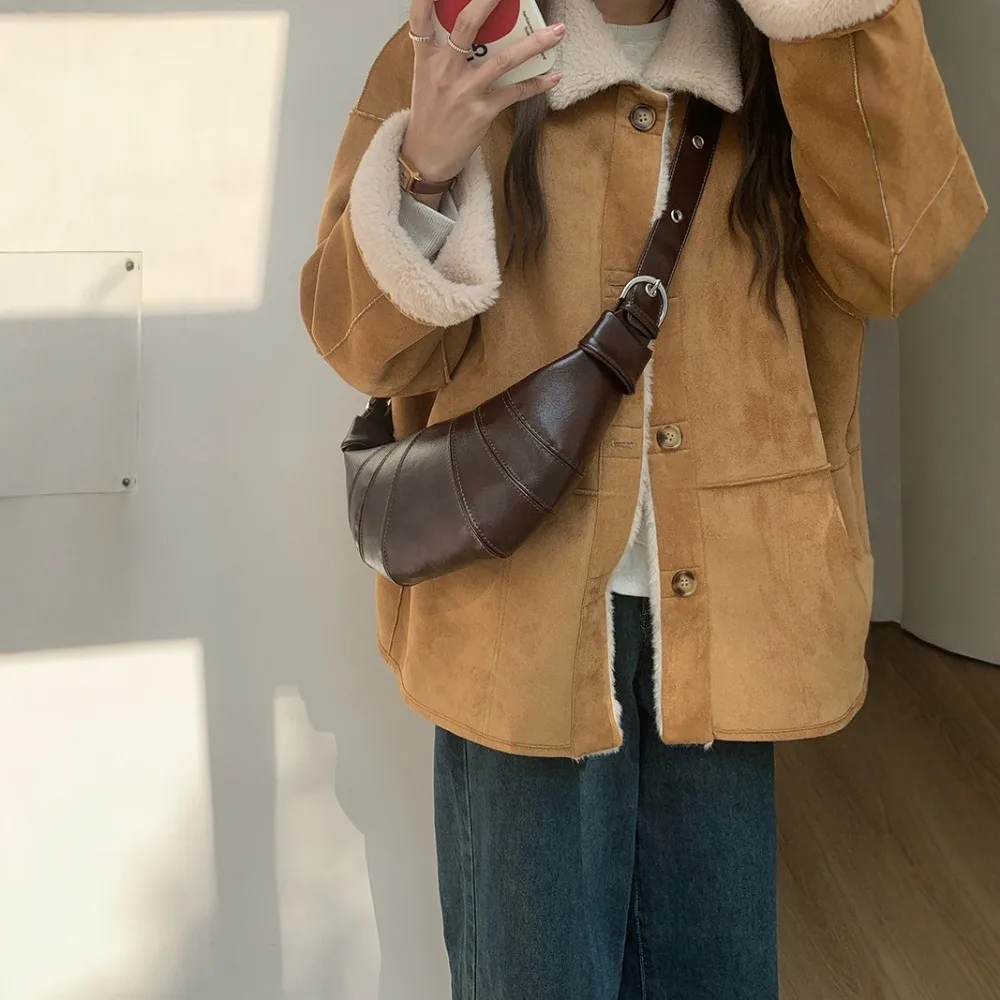 

Сумка для кофейного рога в стиле ретро, женская сумка для подмышек, осень и зима 2021, новая модная корейская универсальная сумка-мессенджер, сумка для пельменей