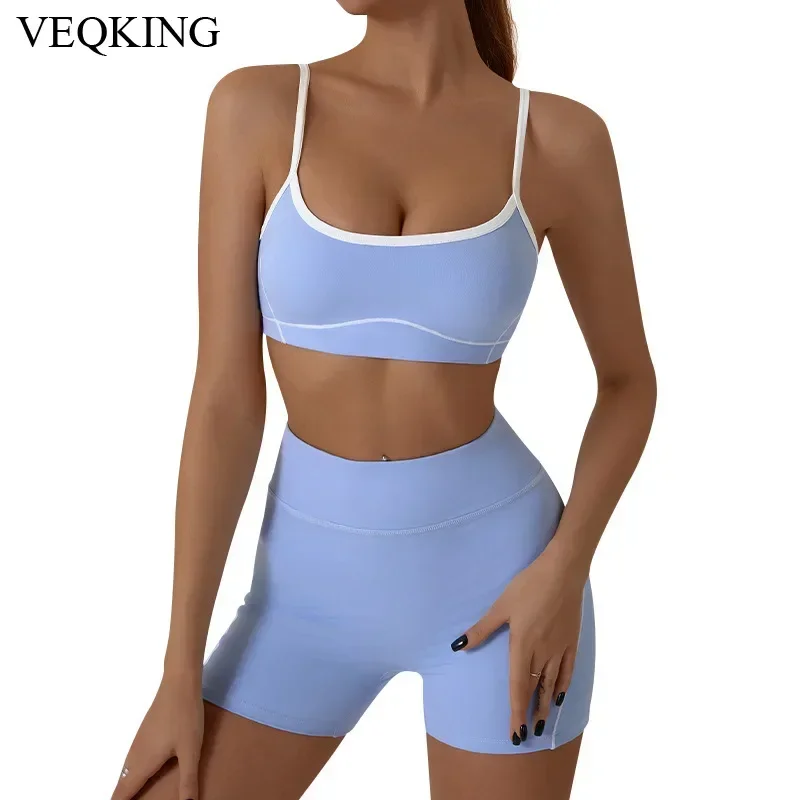 VEQKIGN New Nude Tight Outdoor Sportswear Spaghetti Straps Clashing Colours Lingerie Sling Yoga Clothing  gym women