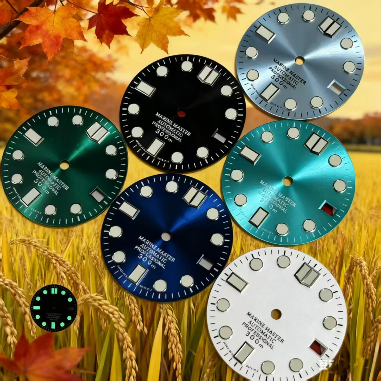 

28.5MM Green Glow Dial, NH35 Movement Compatible with 28.5MM Green Radiating Sunray Dial, Large Hand + Single Calendar Suitable
