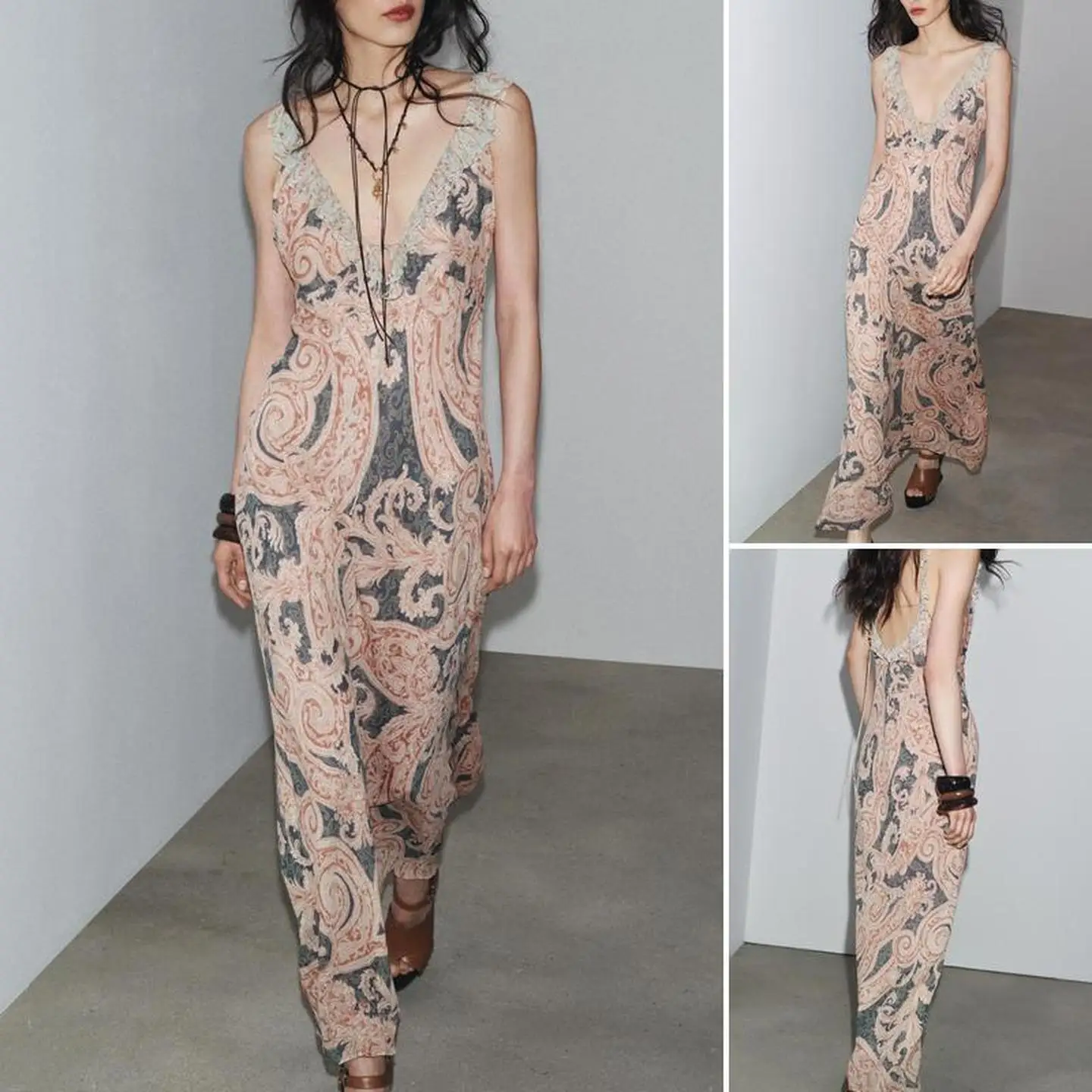 Vestido feminino floral sem mangas com decote em V em camadas – vestido de verão estilo lingerie