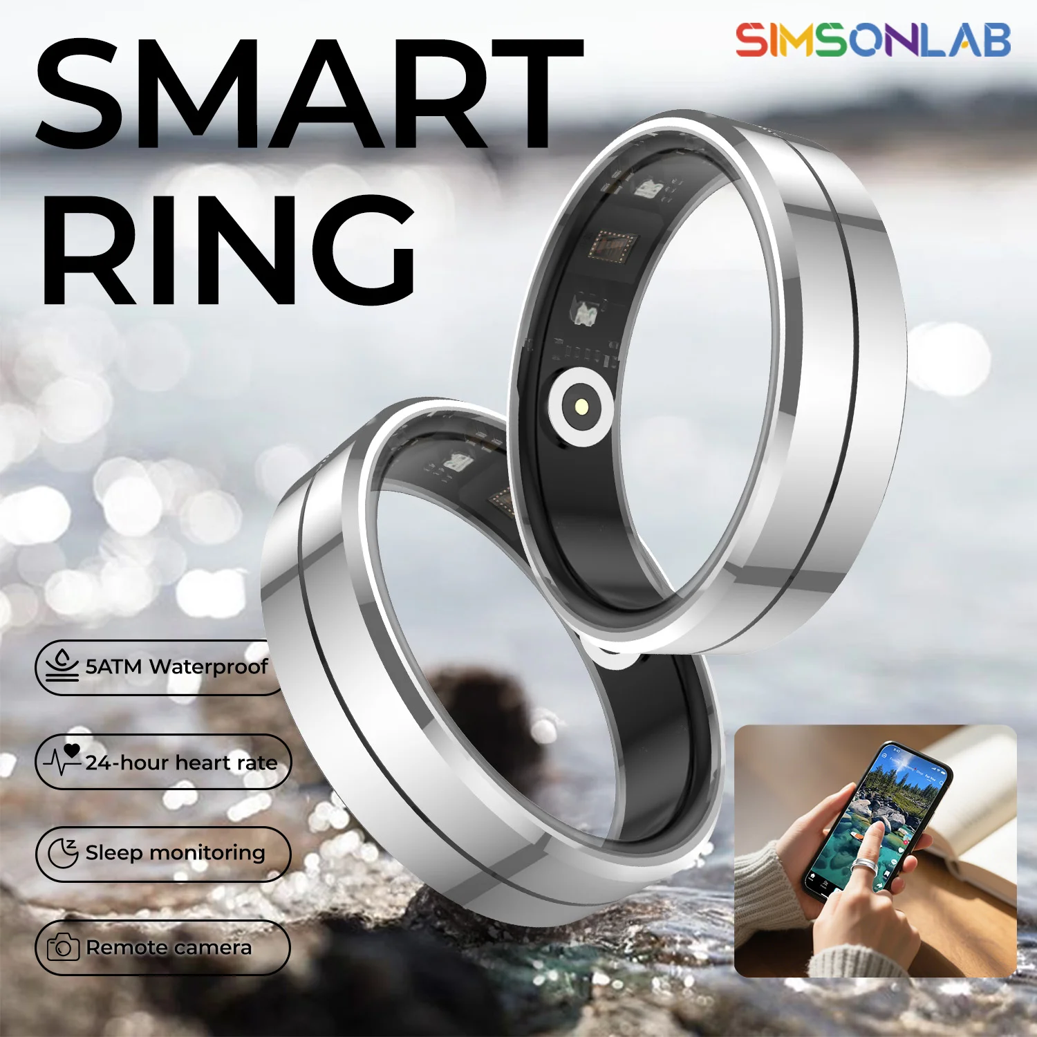 

New Smart Ring 5ATM Waterproof Sleep Monitor Multi-function Blood Oxygen/Pressure Measurement Outdoor Sports Low Power For Men