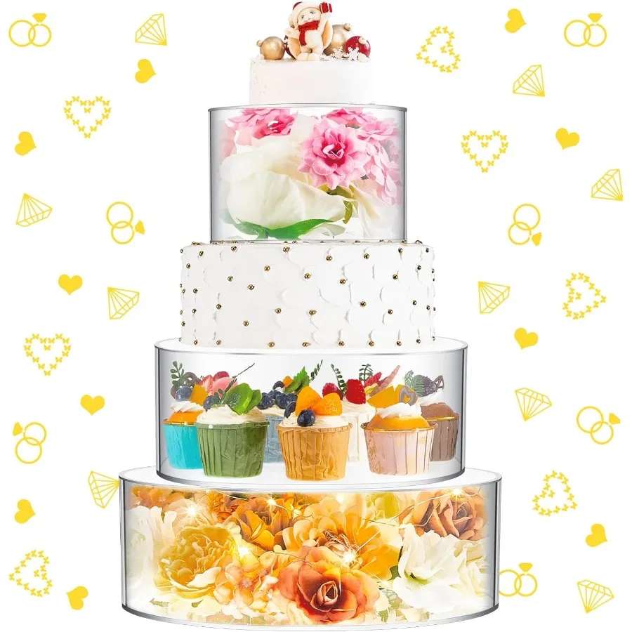 

3 шт. акриловая подставка для торта со светодиодной подсветкой 12, 14, 16, прозрачная заполняемая подставка для торта, круглая 3-х уровневая коробка для свадьбы, дня рождения, праздника