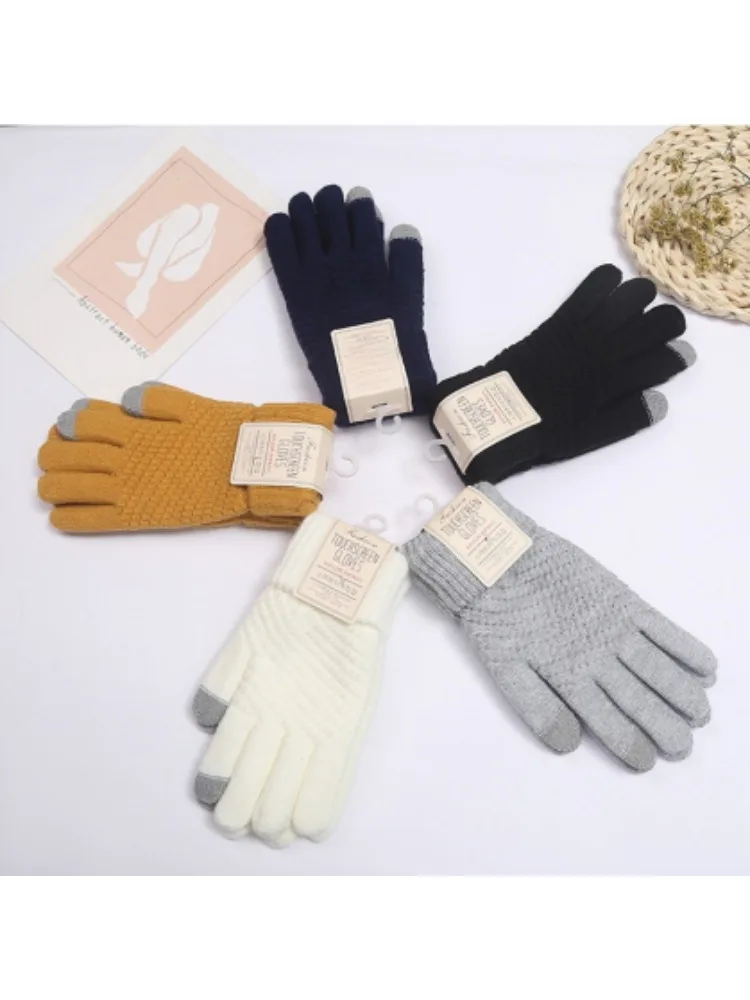 AliExpress Touch Screen Gloves Are Cute for Winter Cycling Warm with Fleece and Thickened Five-fingered Knitted Gloves Mountaineering Glove