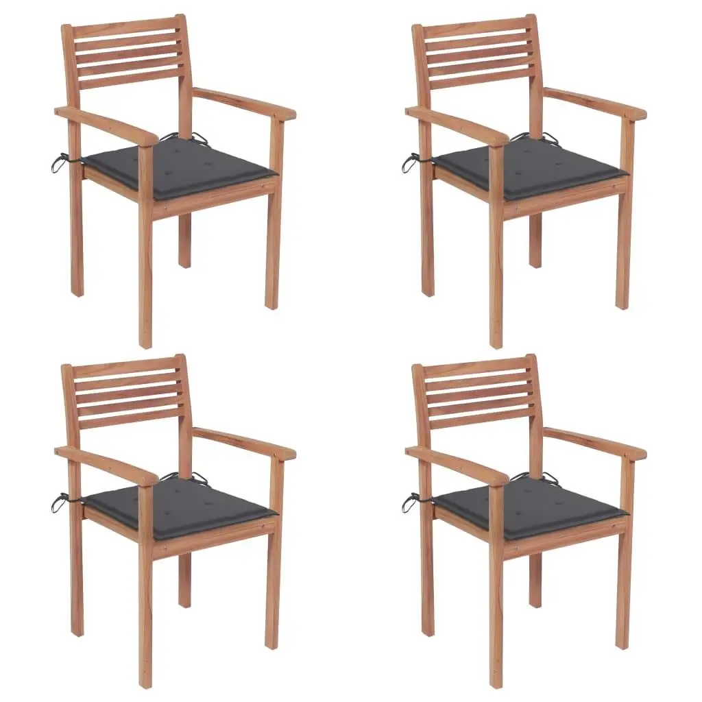 4-Piece Patio Chair Set with Anthracite Cushions - Durable Solid Teak Wood Furniture