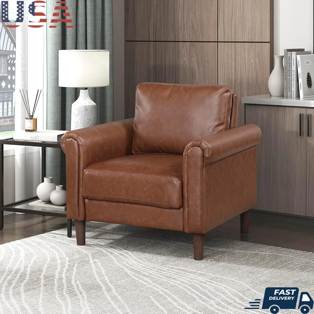 Faux Leather Accent Chair Armchair Living Room Bedroom Office Single Sofa Durable Comfortable Upholstered Supportive Plywood