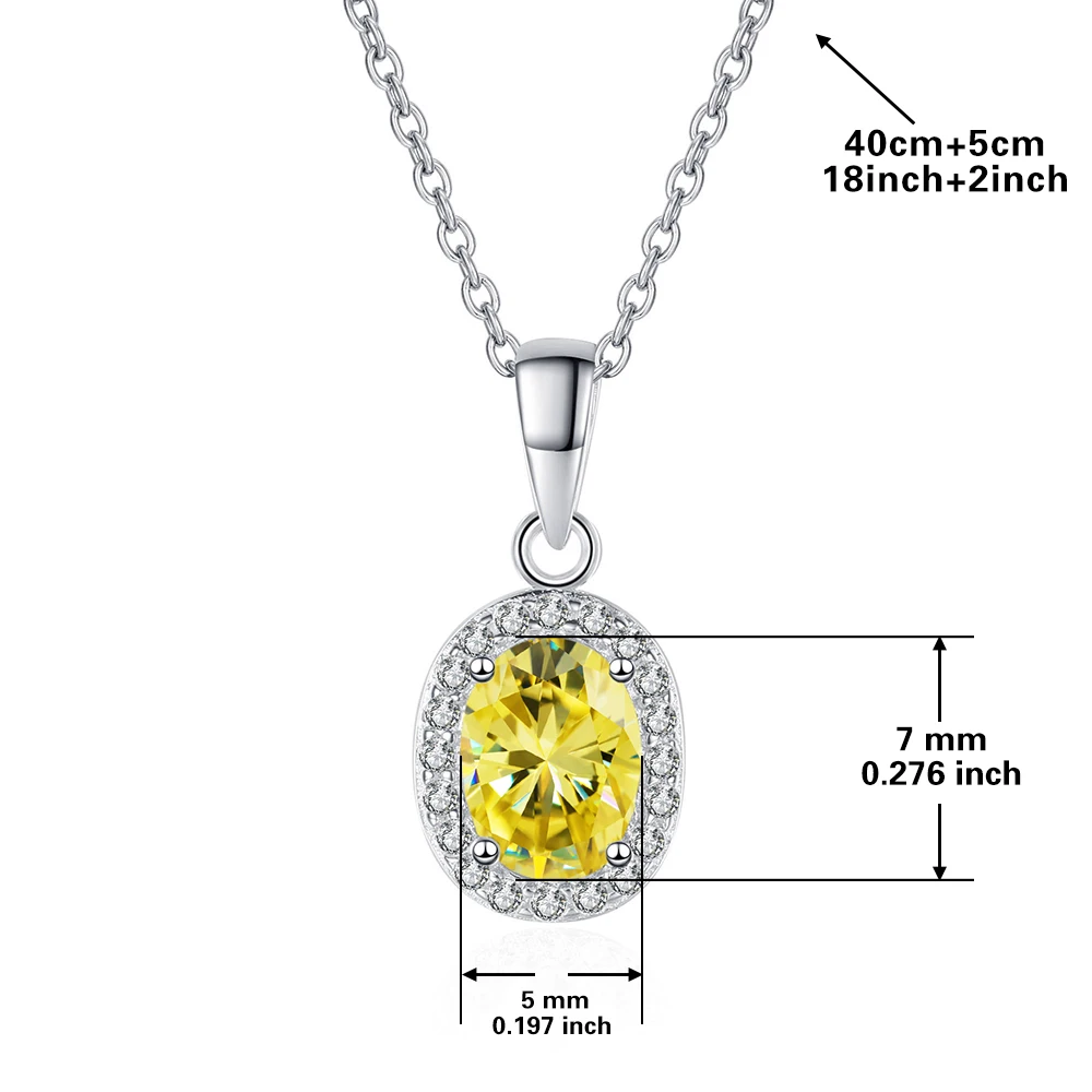 Lemon yellow GRA Moissanite Oval 5*7MM pendant, S925 sterling silver elegant fashion clavicle chain, Valentine's Day & Birthday