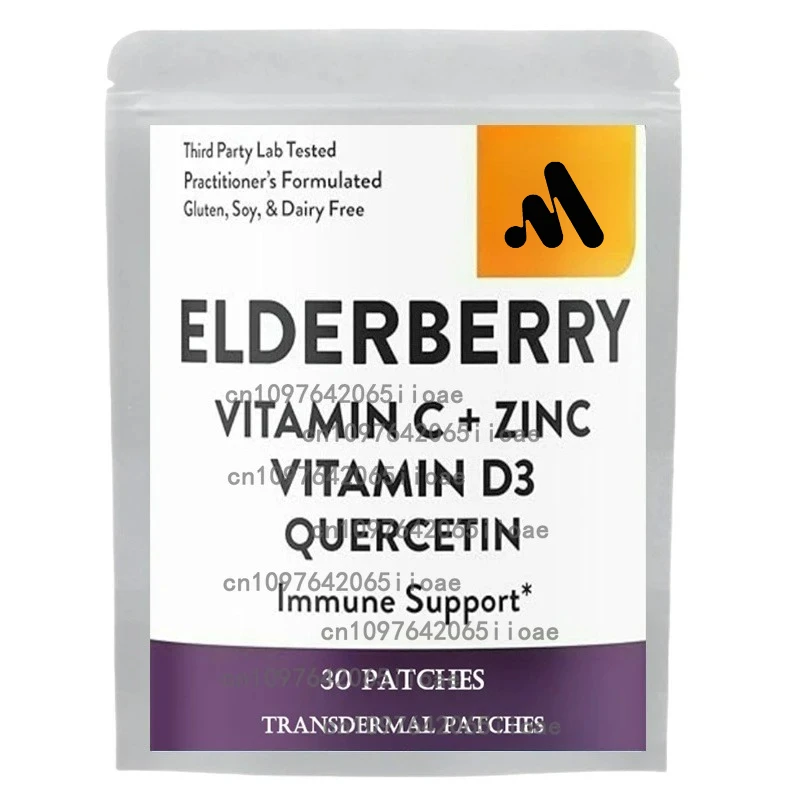 

30 Patches Elderberry Transdermal Patches with Zinc, Vitamin C, E, & D3 Immune Booster