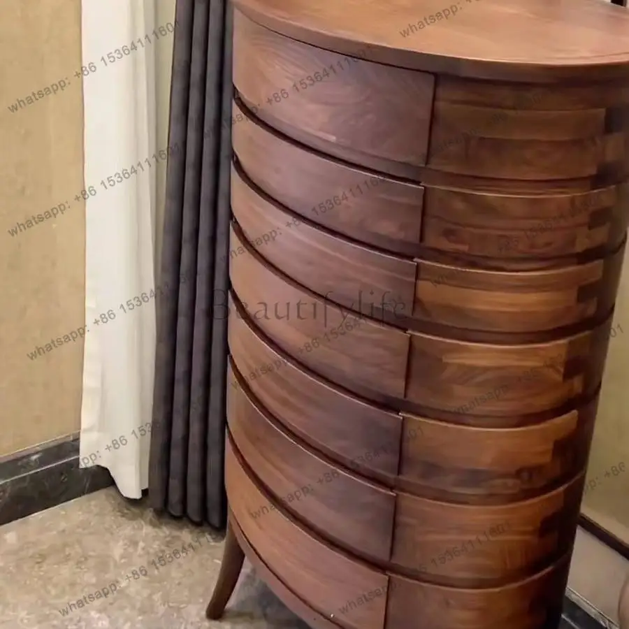 YJ new Chinese style wind cabinet, North American black walnut seven chest cabinet, modern light luxury solid wood home