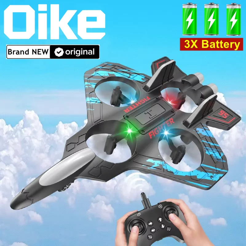 Oike 2.4G Remote Control Airplane, Electric Foam Glider, Aerobatics, Hovering, Helicopter with Colored LED Lights Model Aircraft