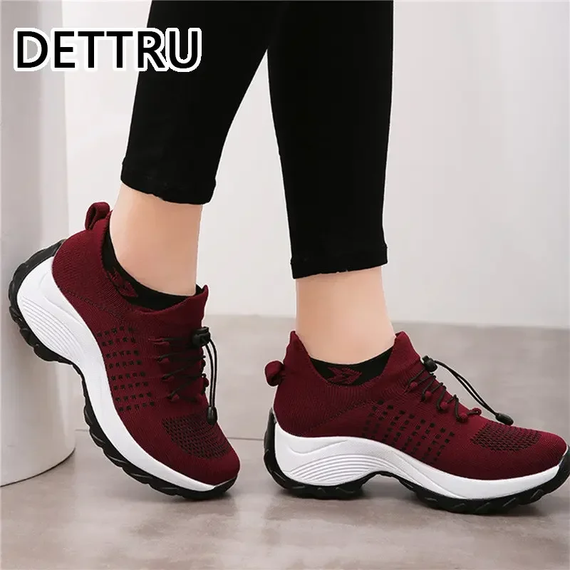 Women\'s Walking Shoes Fashion Sock Sneakers Breathe Comfortable Nursing Shoes Casual Platform Loafers Non-Slip