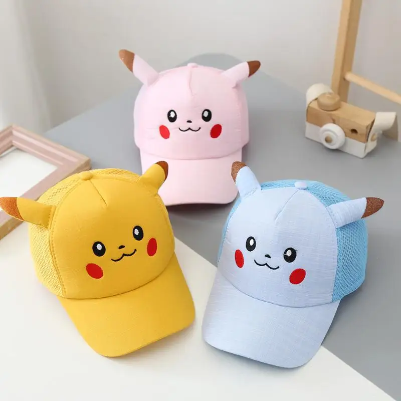 Pokemon Anime Cartoon Series Peaked Cap Kids Hat Baby Cartoon Pikachu Cap Boys\' Summer Thin Sun Visor Girls\' Mesh Baseball Cap