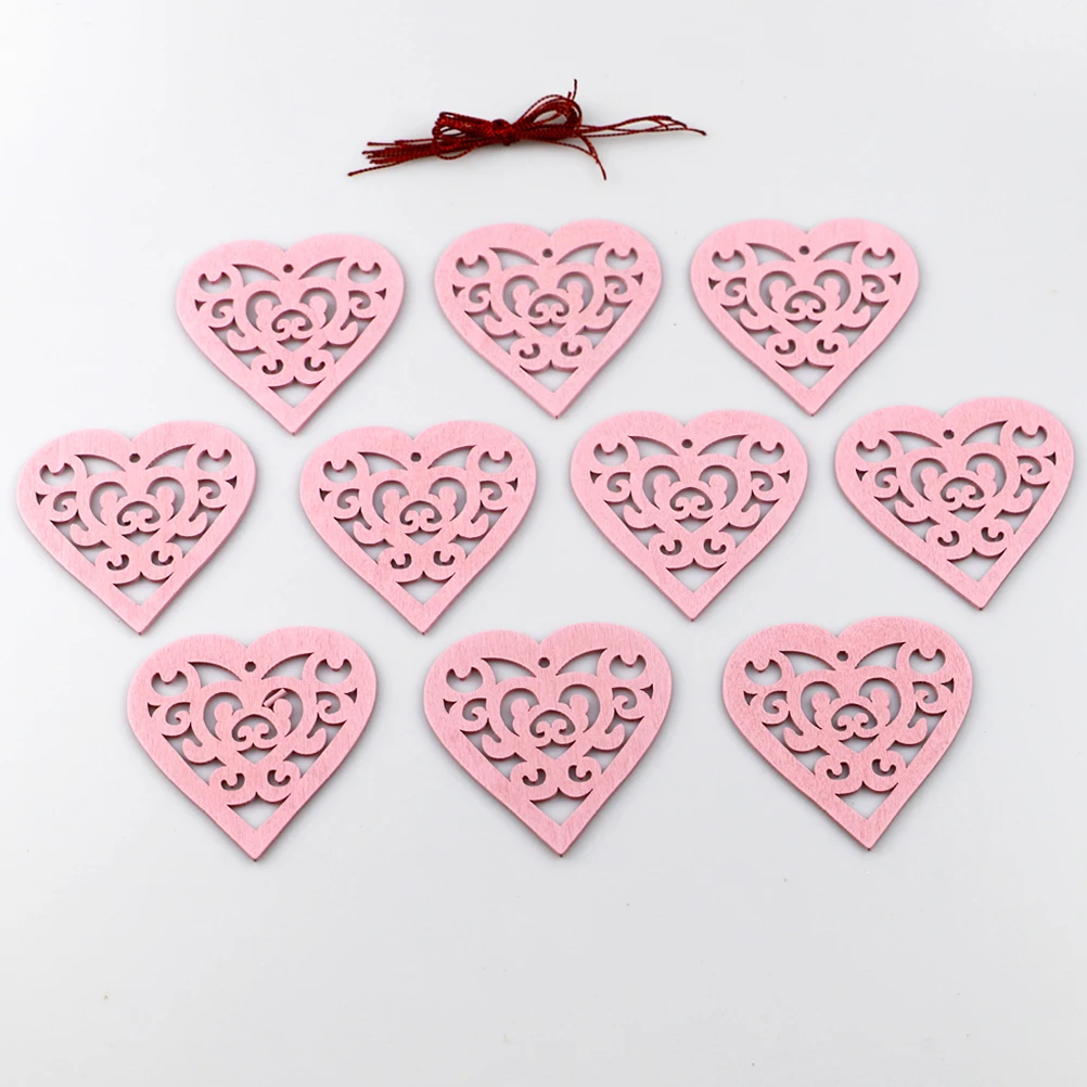 

20pcs Hollow Love Shape Wooden Pendant Diy Hanging Decor Wedding Christmas Party Wall Tree Decoration Red Pink Premium