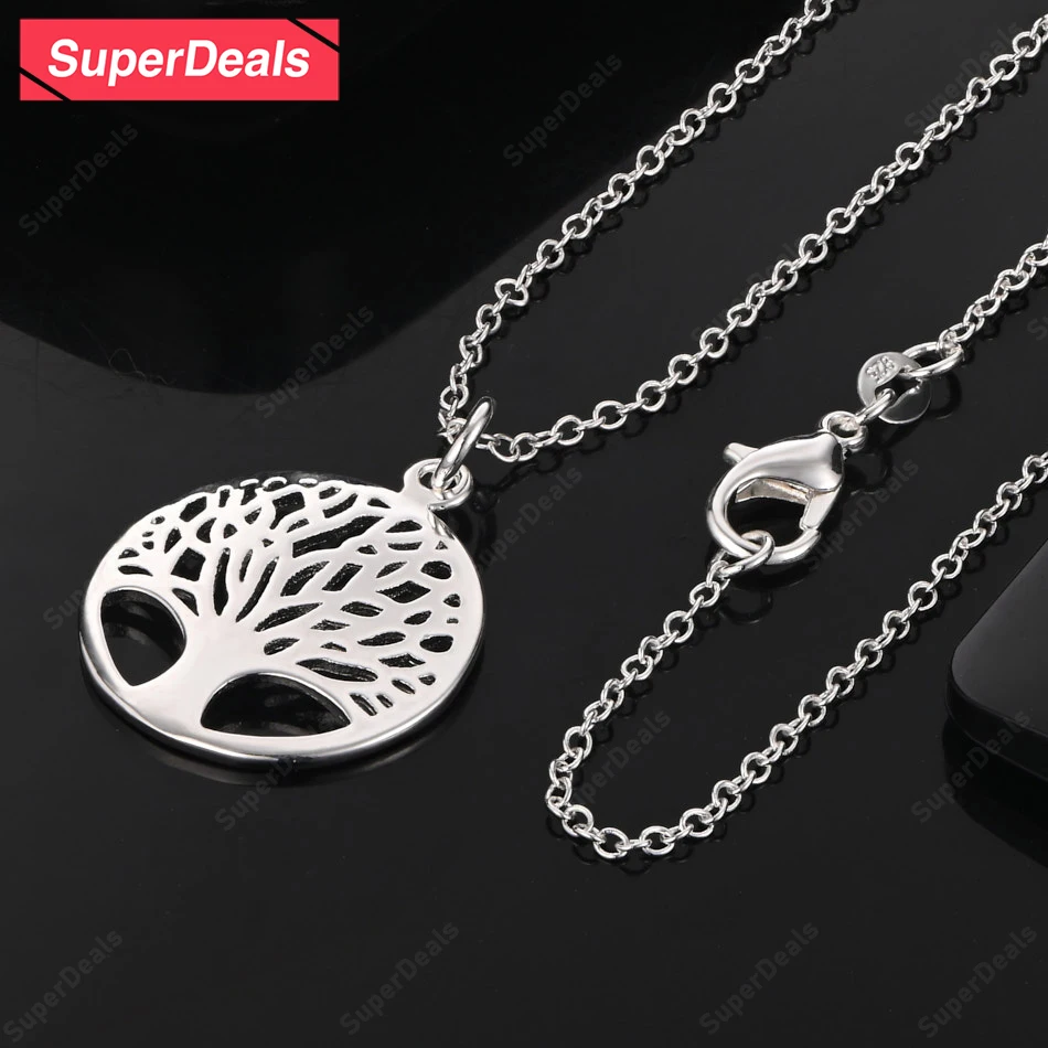 

SuperDeals 925 Sterling Silver Tree Shaped Pendant Necklace Girls Birthday Gift Party Fashion Creative Jewelry 16-30 Inch