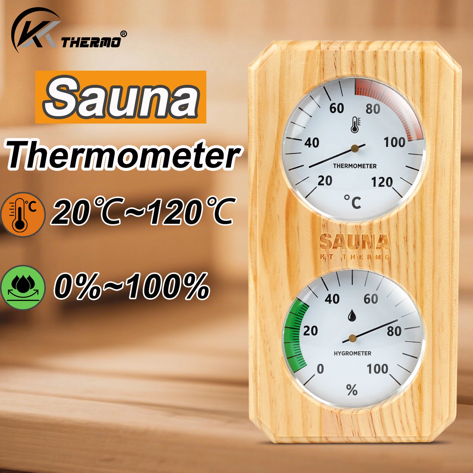 

Wooden Sauna Thermometer Hygrometer 20-120°C 0-100% Humidity Gauge for Bath Spa Shower Room Indoor Temperature Monitor