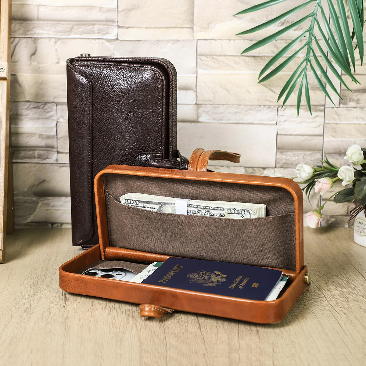 CONTACT’S Genuine Leather Wristlet Clutch Bags Luxury Designer Women‘s Bag Handbags Metal Frame Long Wallet Phone Pocket Female