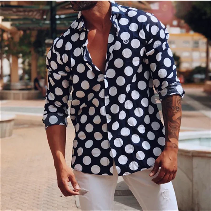 قميص رجالي رفيع ومريح بأكمام طويلة، قميص فاخر بأكمام طويلة بنمط طباعة رخامية هندسية ثلاثية الأبعاد لملابس ربيع الخريف