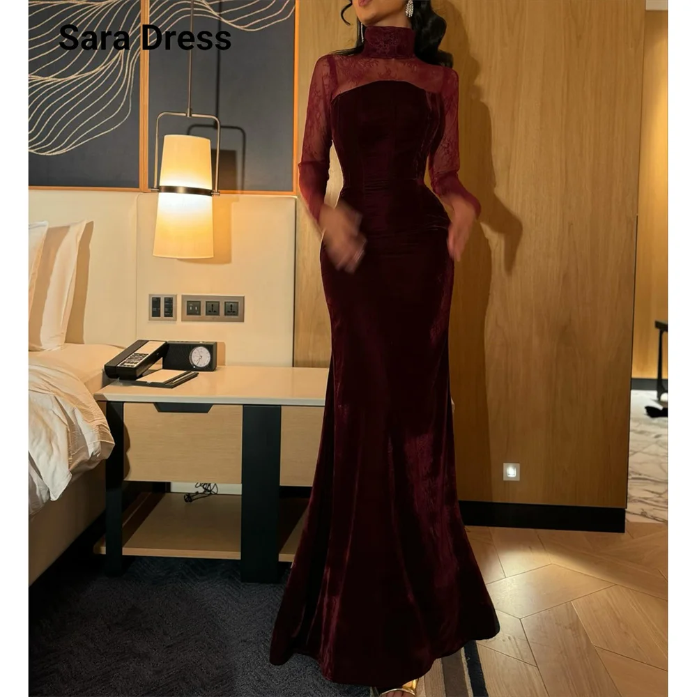 

Sara Custom Burgundy Lace Fishtail Long Sleeves Custom Dress Dresses for Luxury Party Prom Dresses 2026 Women's Ball Gown Gala