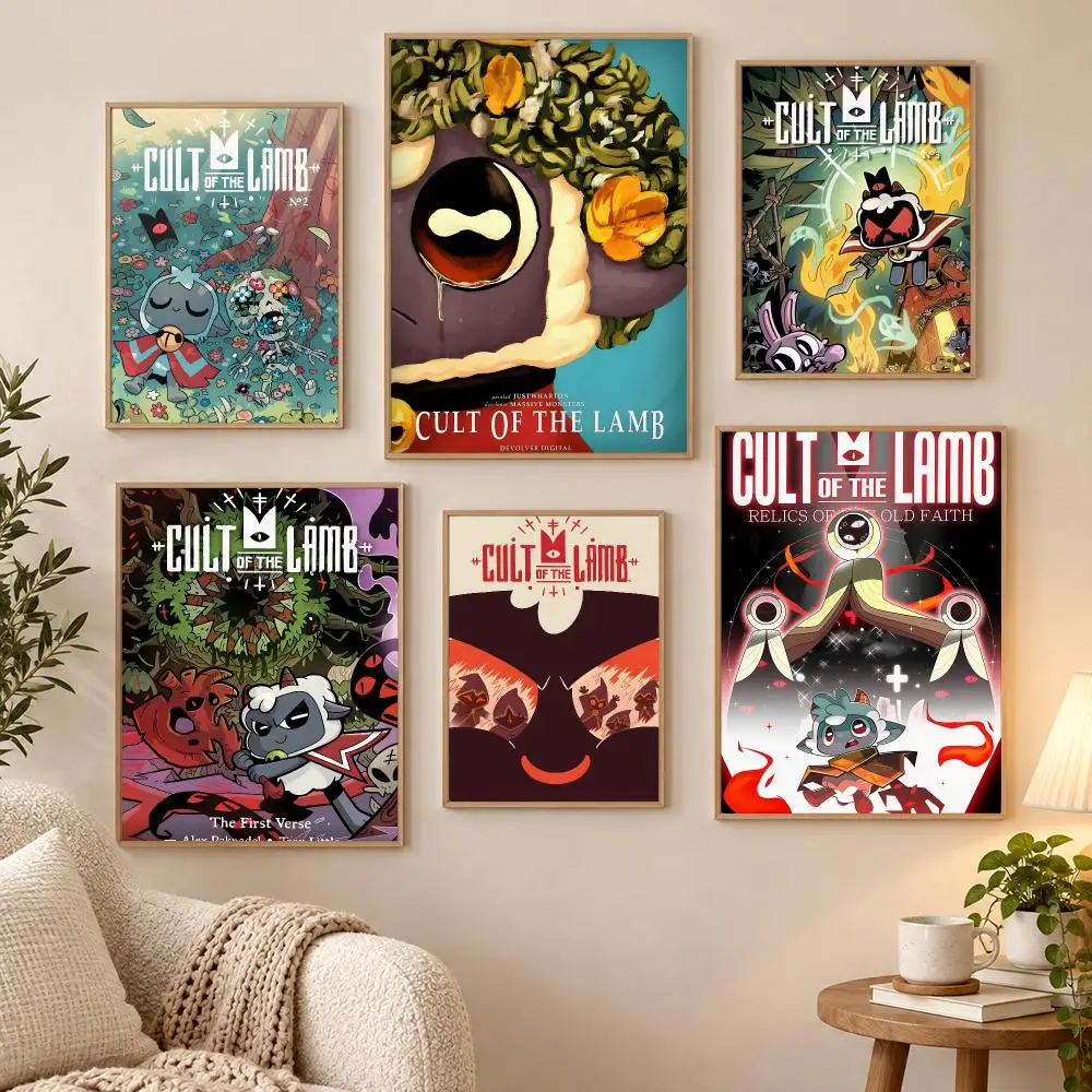 Anime C_Cult of t_The L_Lamb Game Poster Waterproof HD Modern Peel And Stick Wall Decor Living Room Dorm Garage