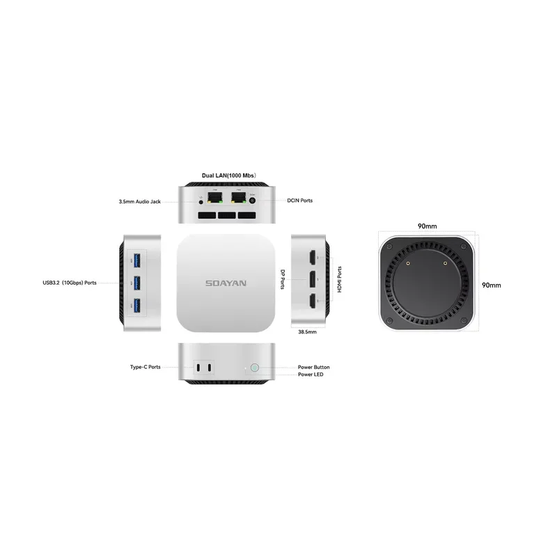 BOLRZO Mini computer N100 CPU N5 shell, compact 12GB LPDDR5 128GB SSD dual LAN dual Type C DP * 1 three-screen display