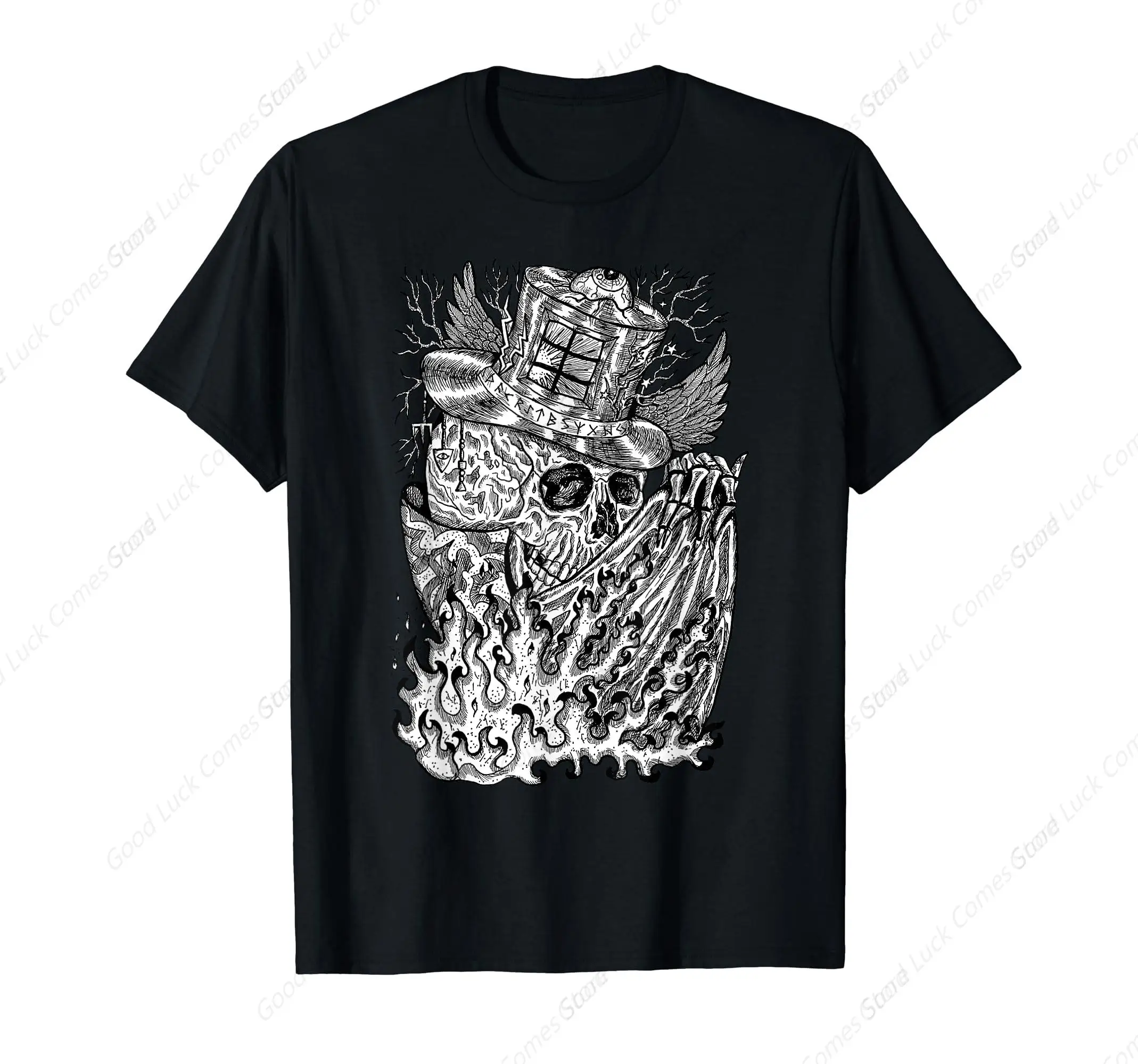 Alt Clothing Aesthetic Goth-Skeleton Magician Occult Tarot T-Shirt Gift Men Women's Casual Oversized Tee Shirt