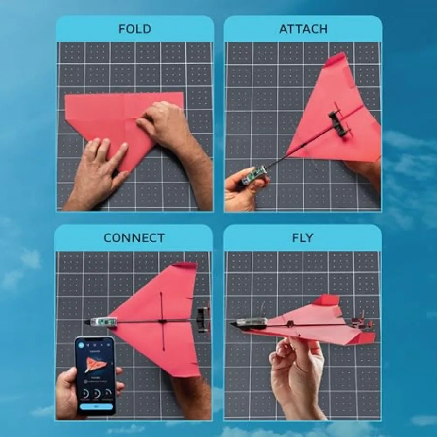 RC Controlled Paper Airplane Kit for Hobbyists: 4.0 Next-Gen Smartphone Control, Lightweight Kraft Paper, White/Gray, Autopilot