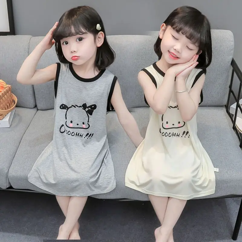 Cartoon Skirt  Sanrio Pochacco  summer pajamas   Hello Kitty Nightgown  Girl  Kawaii Home Skirt Child New  Pajama Kid Thin Gift