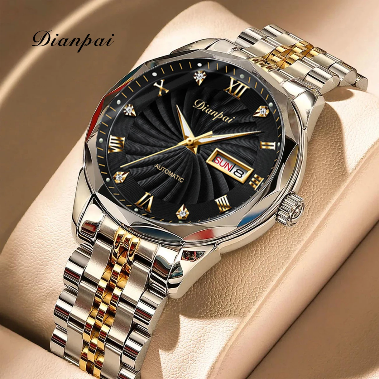 Dianpai Automatic mechanical watch with stainless steel luminous band, fashionable men's national watch.