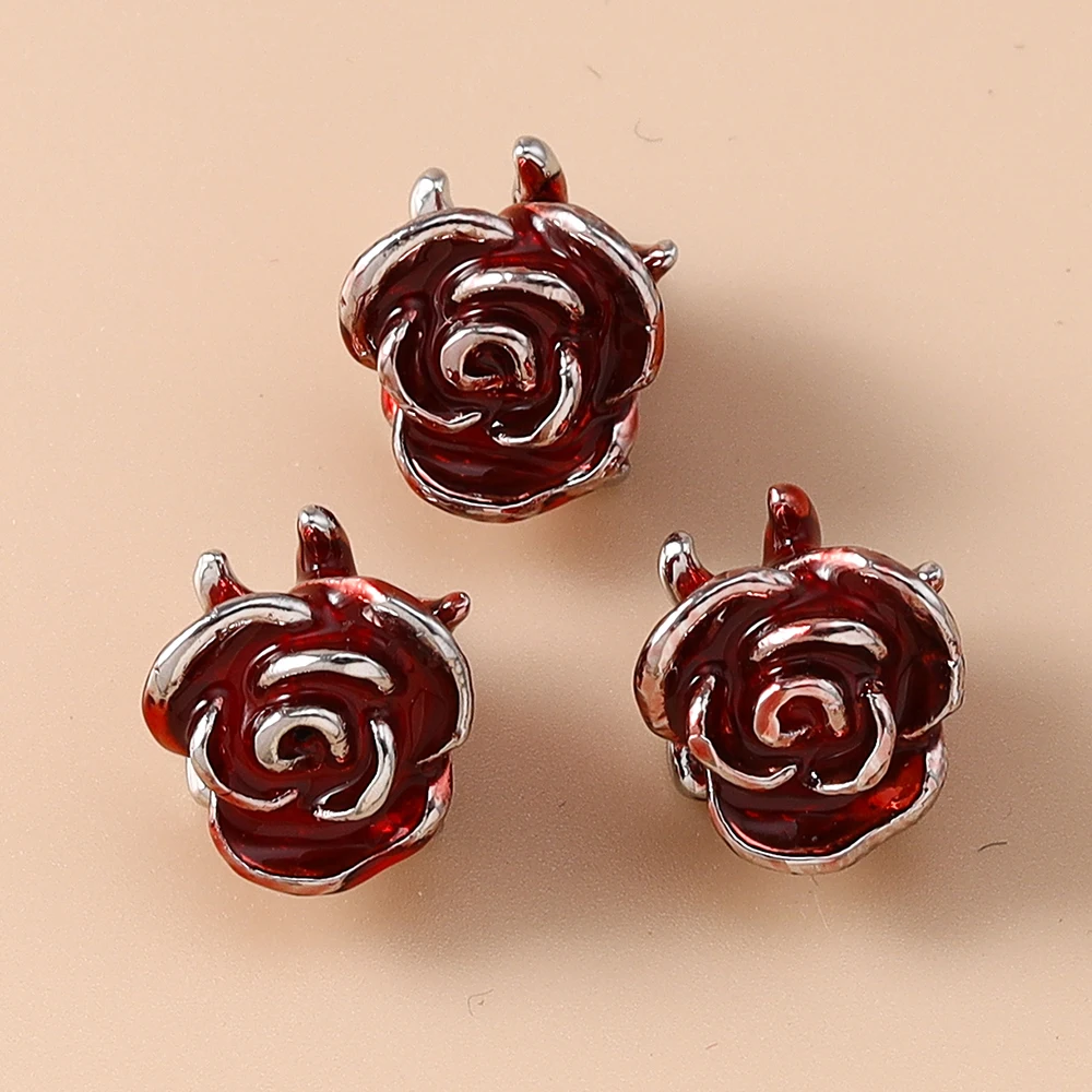 Leslie 5 Stück Emaille-Anhänger aus Legierungsmetall mit roten Rosenblüten für DIY romantische Rosen-Ohrringe für Damen, Schmuckherstellung, Zubehör – Detail 11