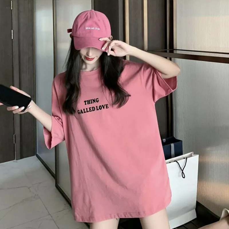 

Cute Faion Summer Trendy 2025 Women's round Ne T-irt Casual Sle ort Sve Overhead Letter Pattern Polyester Fabric