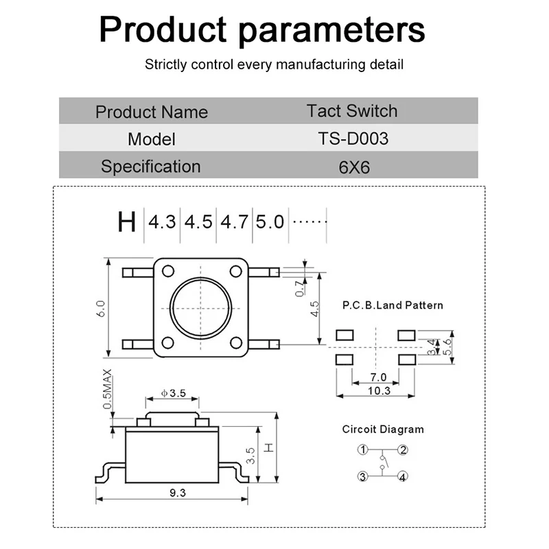 10PCS 6X6mm Panel Mini Micro Momentary Tact Przełączniki przyciskowe DIP 6*6* 4.3/4.5/5.5/6/6.5/7/7.5/8/8.5/9/9.5/10/13mm TS-D003