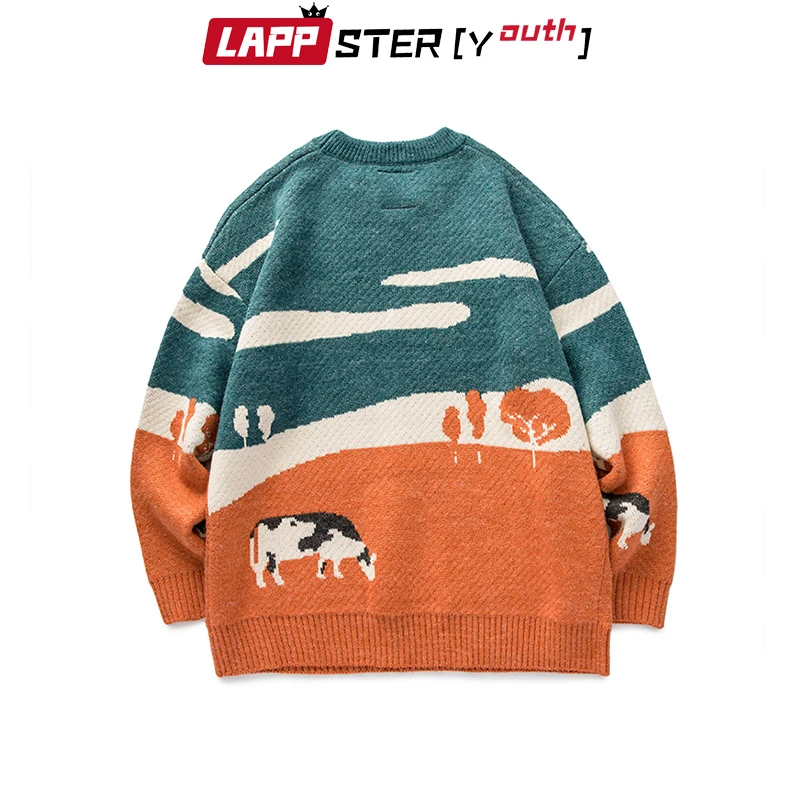 LAPPSTER-suéter de cuello redondo para mujer, ropa informal Harajuku, estilo coreano, Vintage, Kawaii, vacas juveniles, invierno, 2023