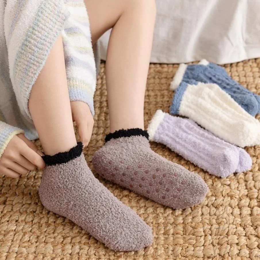 

Coral Fleece Socks for Women Winter Short Socks Non-slip Floor Socks for Home Use Plus Fleece Thick Warm Sleeping Socks