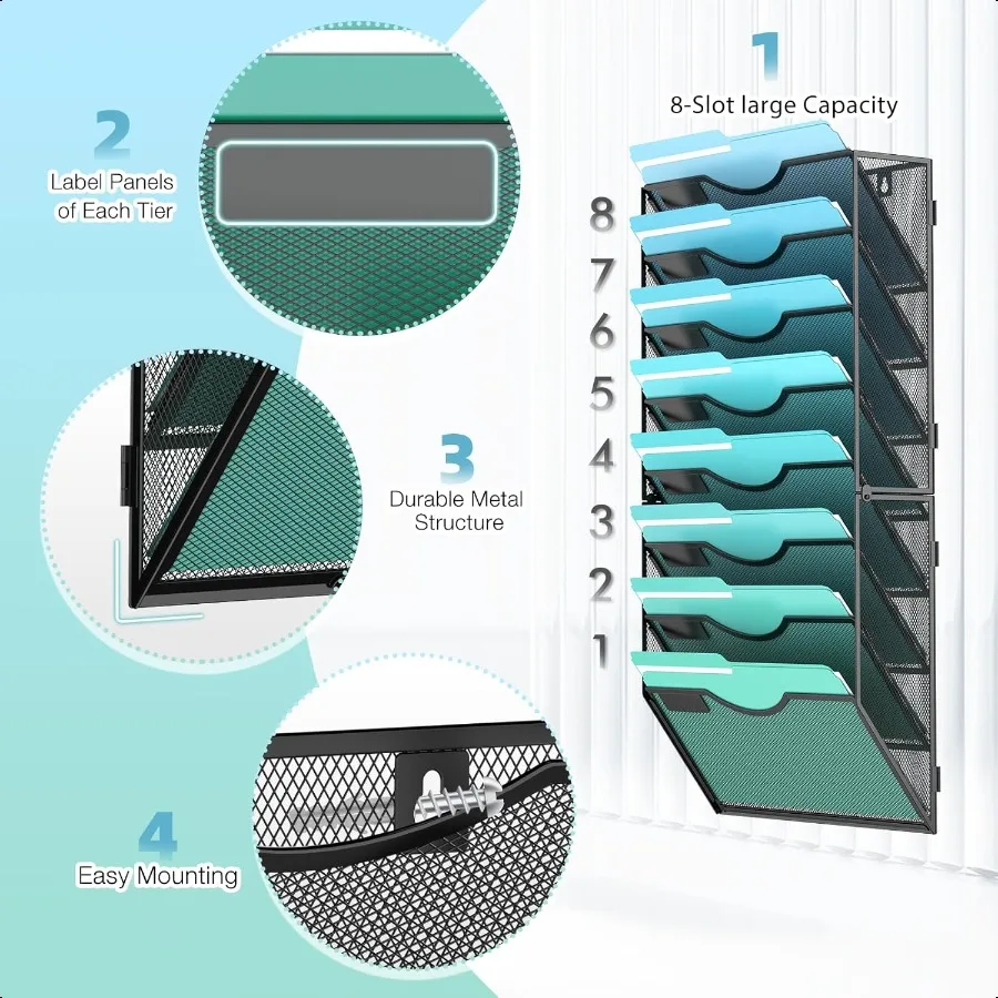 Organizzatore di file da parete Portadocumenti da parete sospeso Cartella di carta Portadocumenti Organizzatore di posta 8TIER