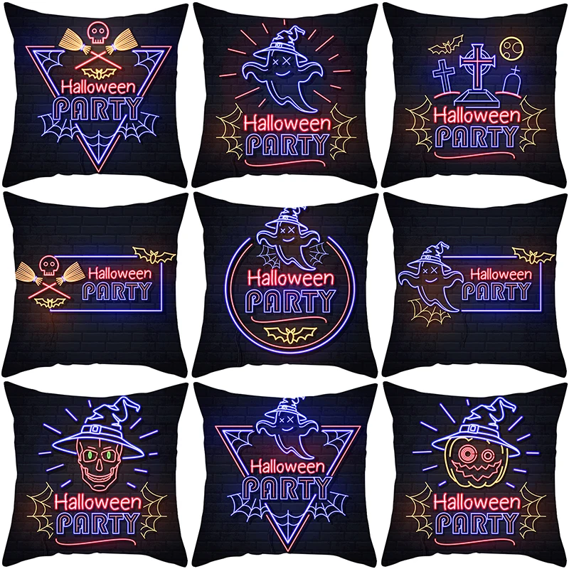 

Vintage Halloween Party Cushion Cover for Sofa Resuable Pillow Case Home Decor 100% Polyester Holiday Housse De Coussin