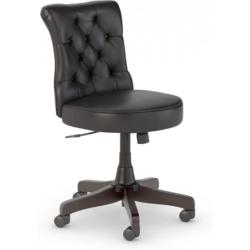 Arden Lane Mid Back Tufted Office Chair in Black Leather