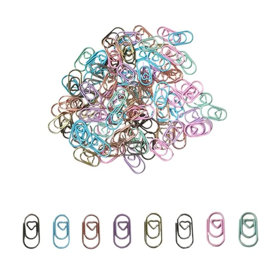 

100 Pcs Heart Paper Clips, Colorful Small Mini Paperclips, Cute Love Shape Metal Clamps, for Documents Notes Decoration Organiz