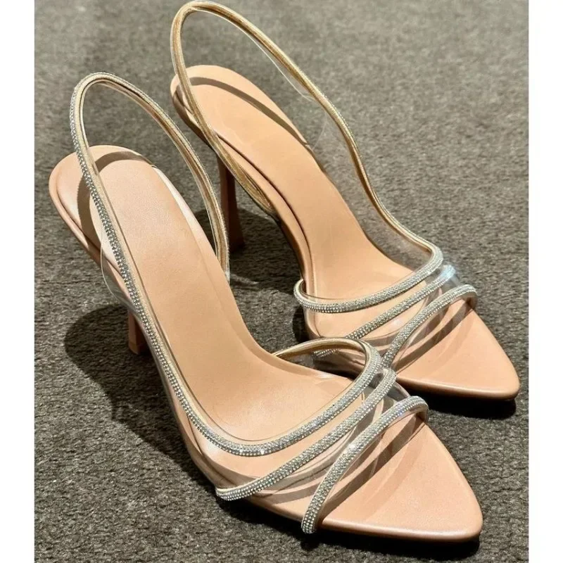 Sandalias de cristal para mujer, zapatos de tacón alto transparentes, elegantes, a la moda, al aire libre para fiesta, novedad de verano