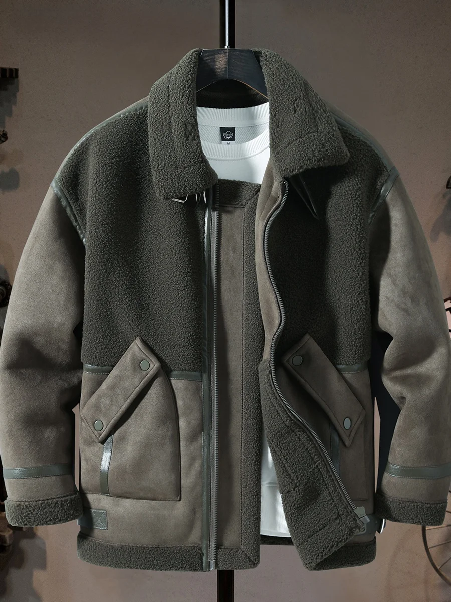 

High-End Heavyweight Particle Fce Jaet Men's Winter Thi Warm Casual Youth American Sle Top Coat Faionable Urban Zi...