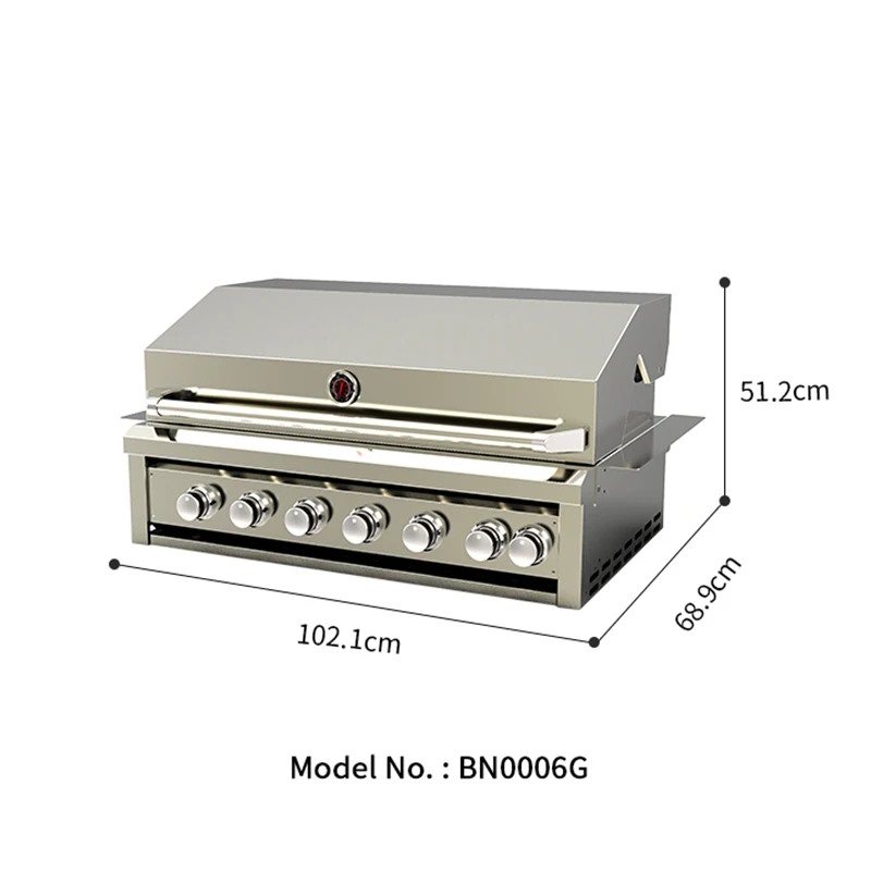 Full Size OEM Stainless Metal Outdoor Camping Built in Grill Gas BBQ With 7 Burner for Football Fan Zone Parties