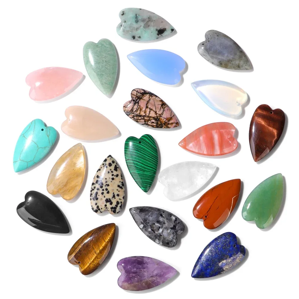 Natural Heart Shape Gemstone Slice Pendant 23×40mm, 1PC DIY Handcraft Jewelry Making Supply for Necklace Pendant Project