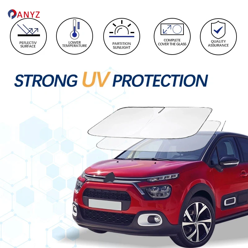 Windshield Sun Shade For Citroen C3 Sunshade Sun Visor Protector Foldable Blocks UV Rays Keep Your Car Cooler
