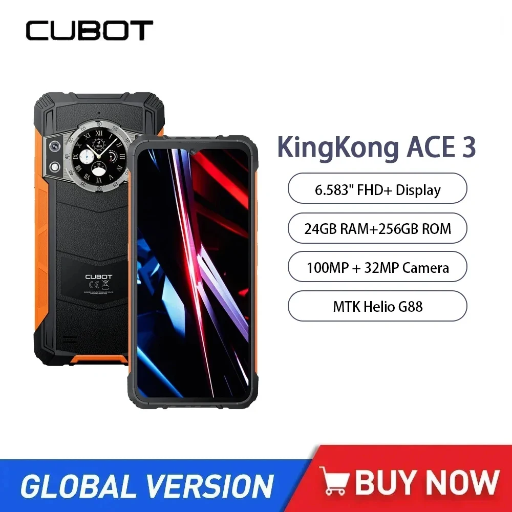 Cubot KINGKONG ACE 3 الهواتف الذكية 6.583 بوصة FHD + ثماني النواة 24 جيجابايت رام (8 جيجابايت + 16 جيجابايت) 256 جيجابايت روم أندرويد 14 هاتف محمول 100 ميجابكسل 5100 مللي أمبير NFC