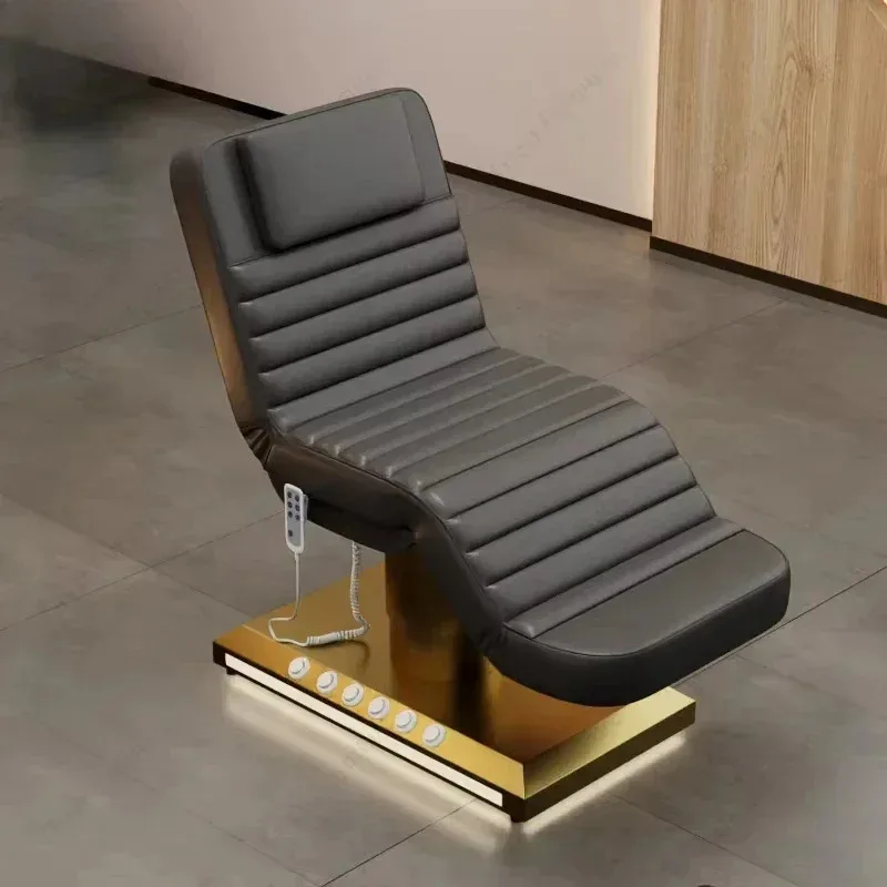 2026 Hot Sale Luxury Beauty Salon Electric Beauty Bed 3 Motors Gold Stainless Steel Base