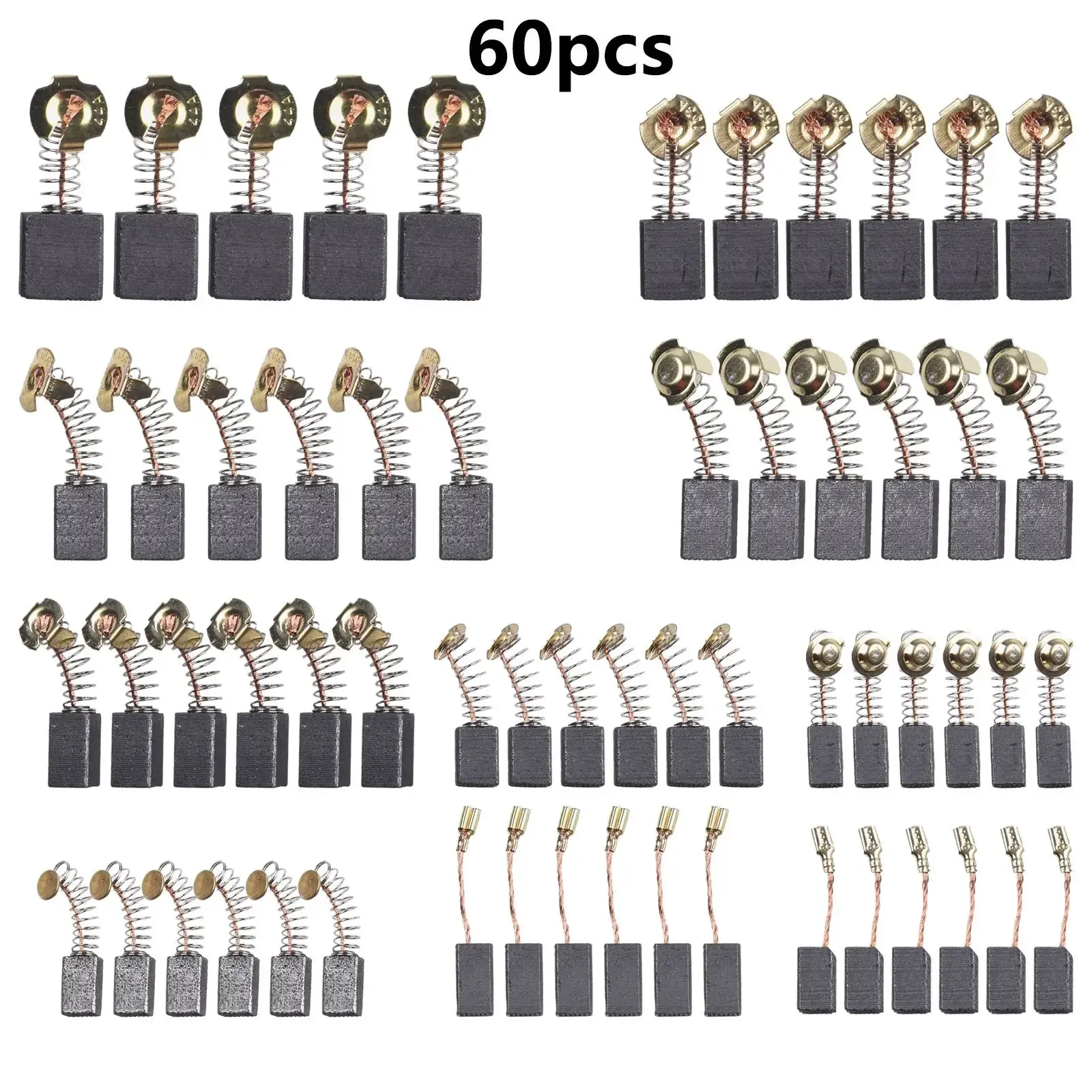 60PCS/SET Carbon Brushes 10 Sizes Electric Motor Carbon Brushes For Carbon Brush Replacement Power Tools Motors Hammer Drills