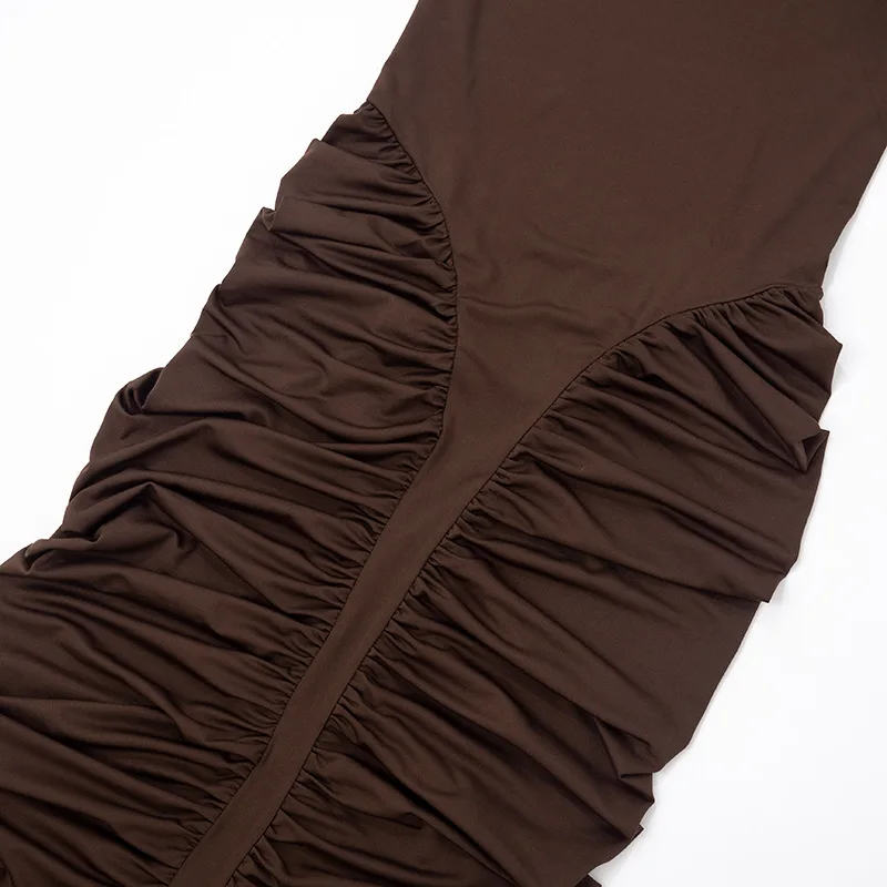 TARUXY Neckholder-Plissee-Maxikleid für Damen, ärmellos, sexy, rückenfreies Kleid, High Street, Abendparty-Kleidung, figurbetont, modisch – Detail 8
