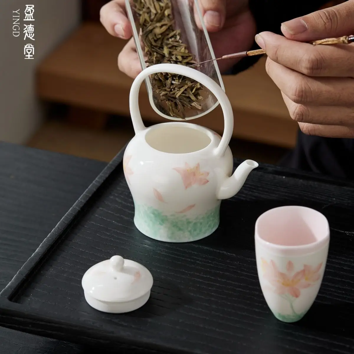 Yingdetang Hand-Painted Cherry Blossom Handle Kung Fu Set Household Large Tea Brewing Pot Ball Hole Filter Ceramic Teapot